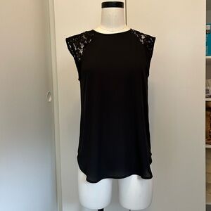 J. CREW Petite Sleeveless Black Top with Lace Shoulders